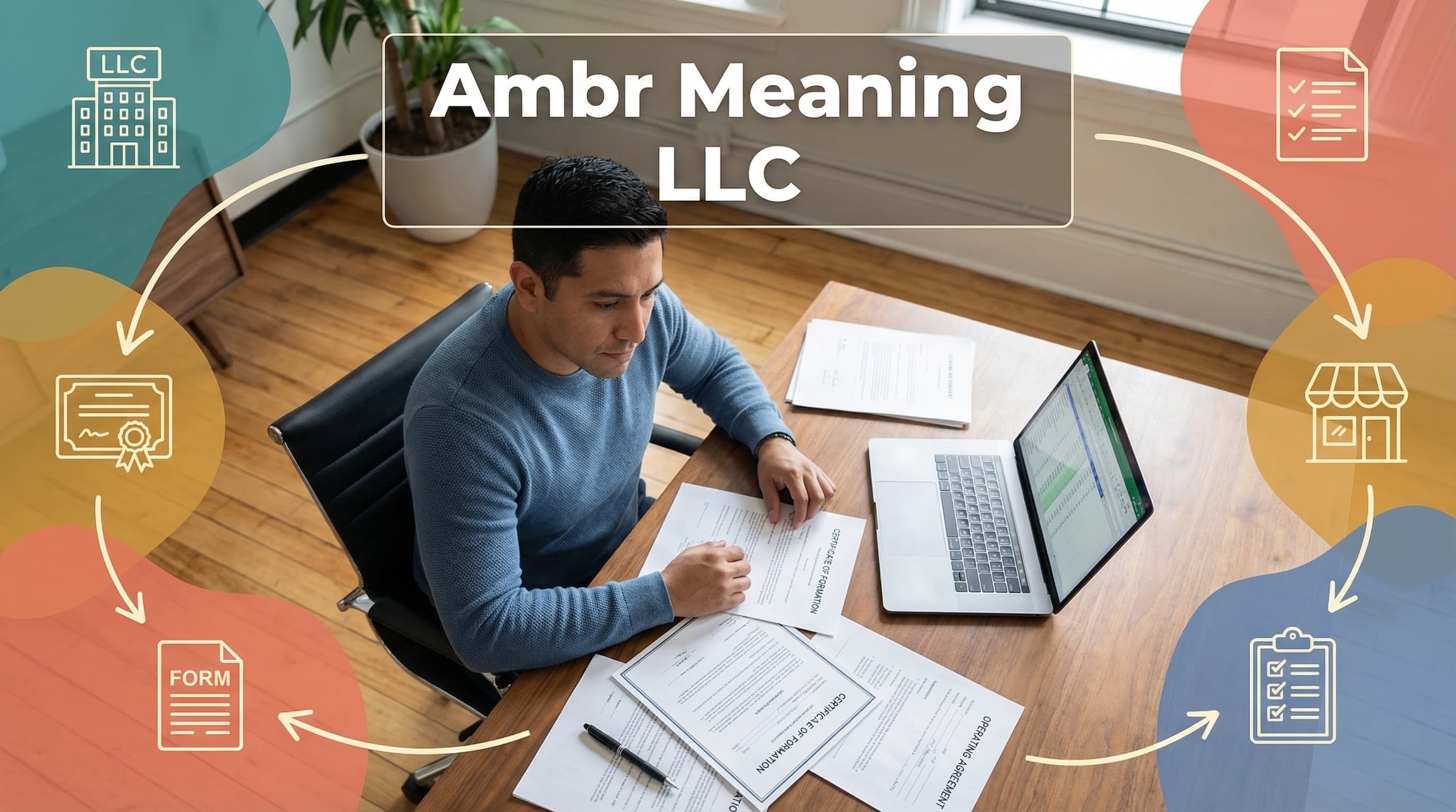 A business professional reviewing LLC authorized member representative documents in a modern office