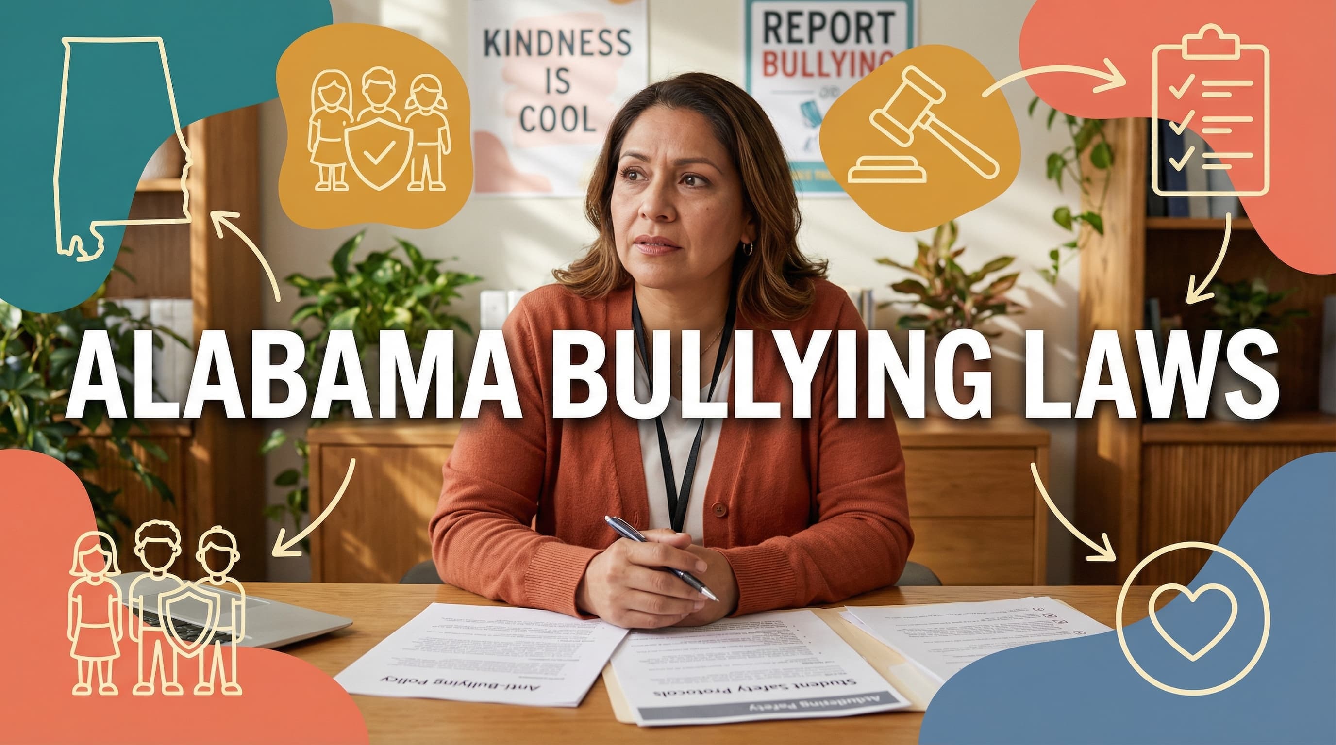 Counselor reviewing anti-bullying laws for Alabama