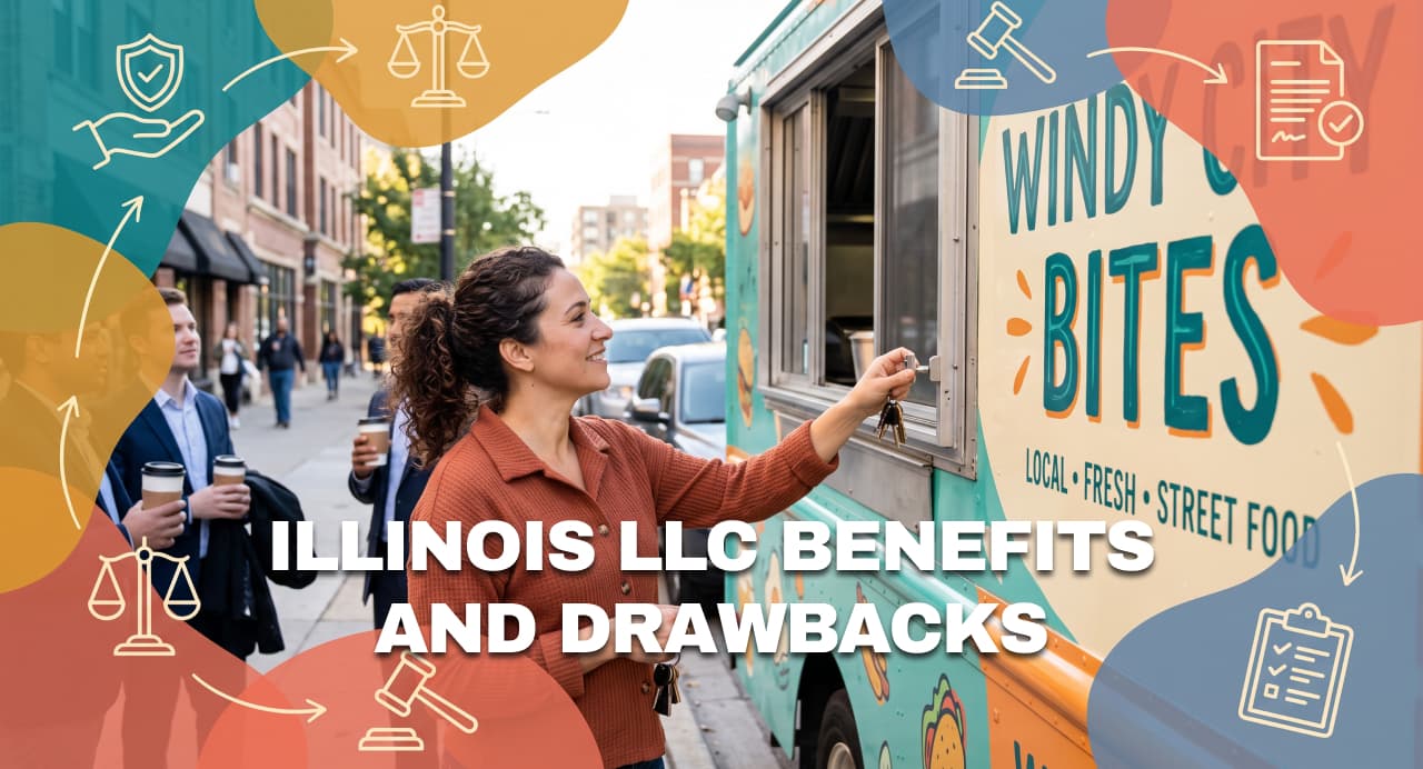 Illinois food truck owner serving customers while weighing LLC benefits and drawbacks.