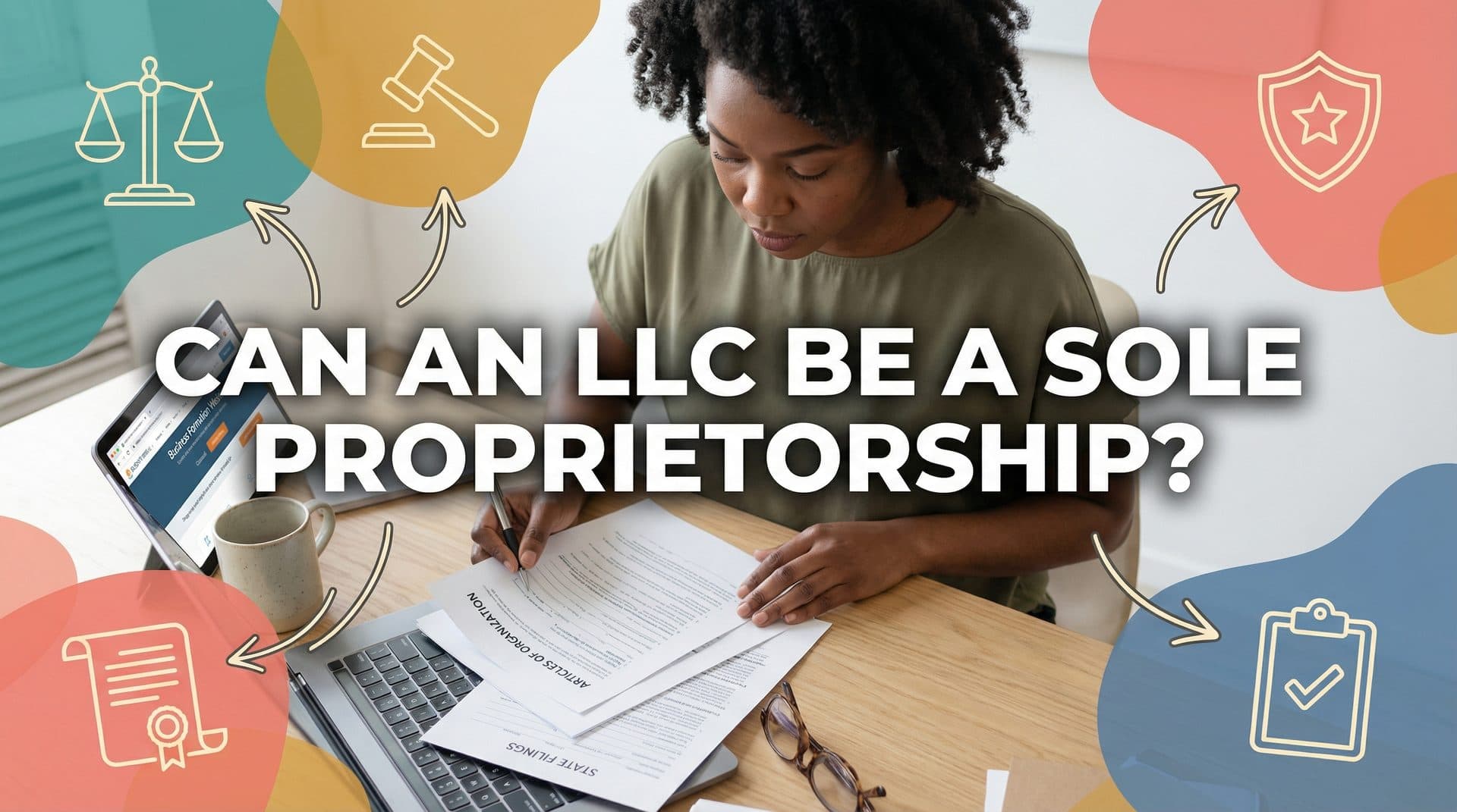 Woman signing papers for her sole proprietorship business