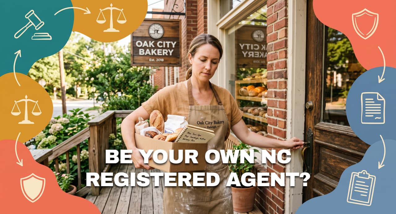 A North Carolina bakery owner opening her shop, illustrating registered agent responsibilities for an LLC.