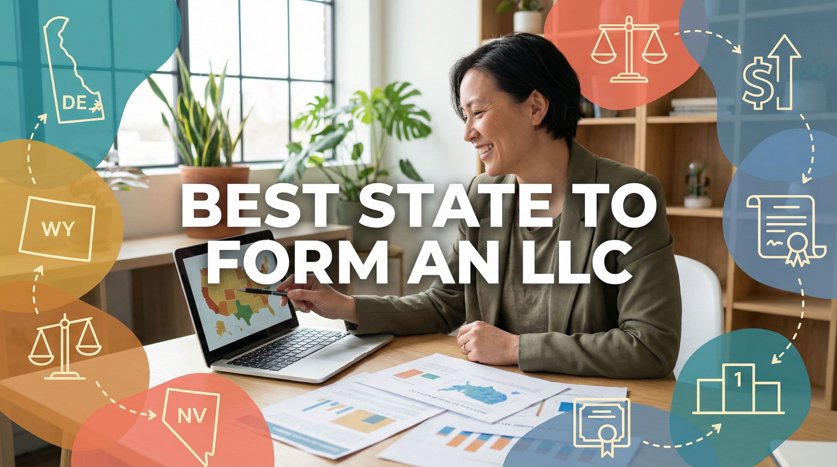 Woman looking at states to form llc online