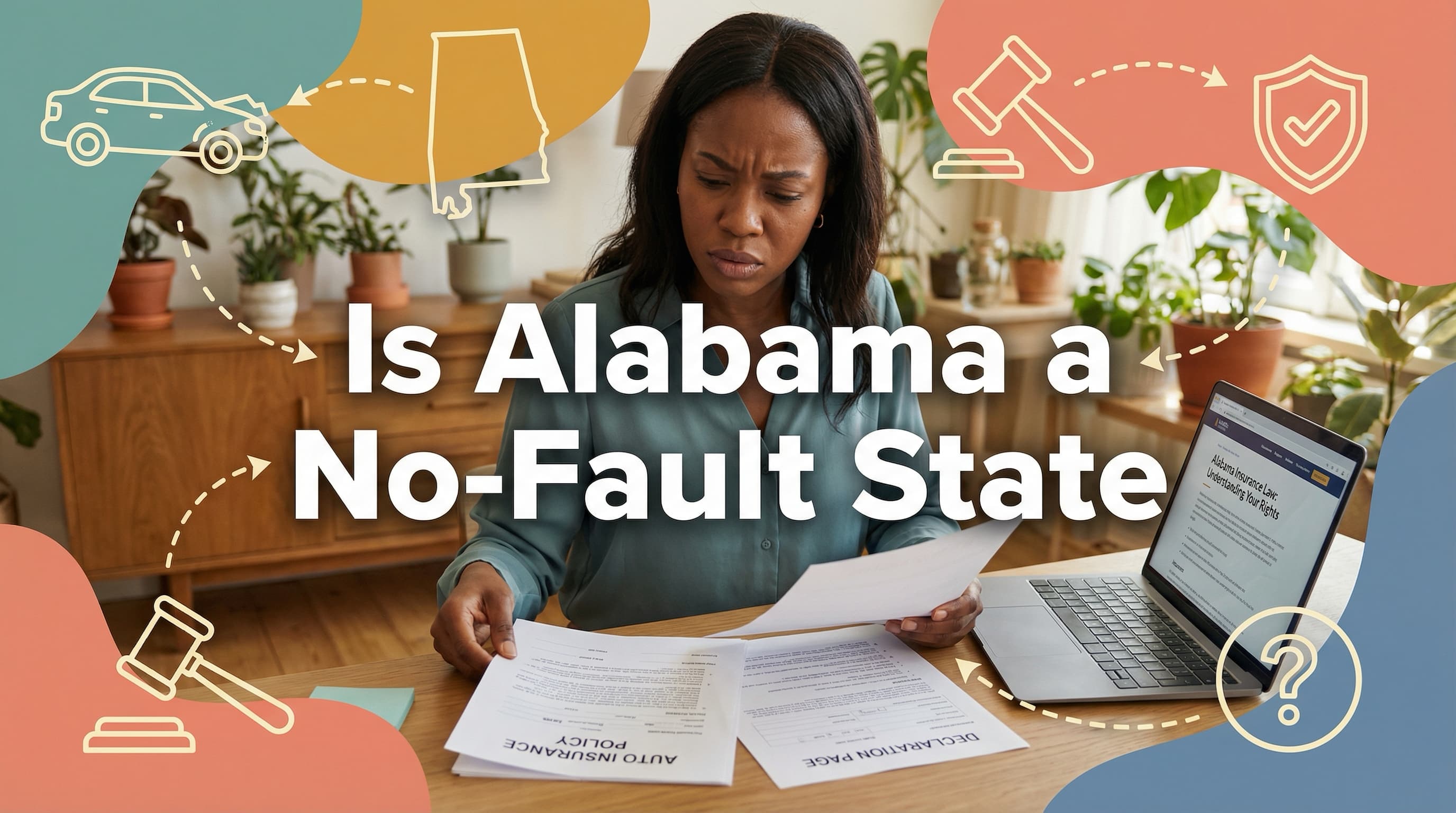 Woman researching if Alabama is a no fault state