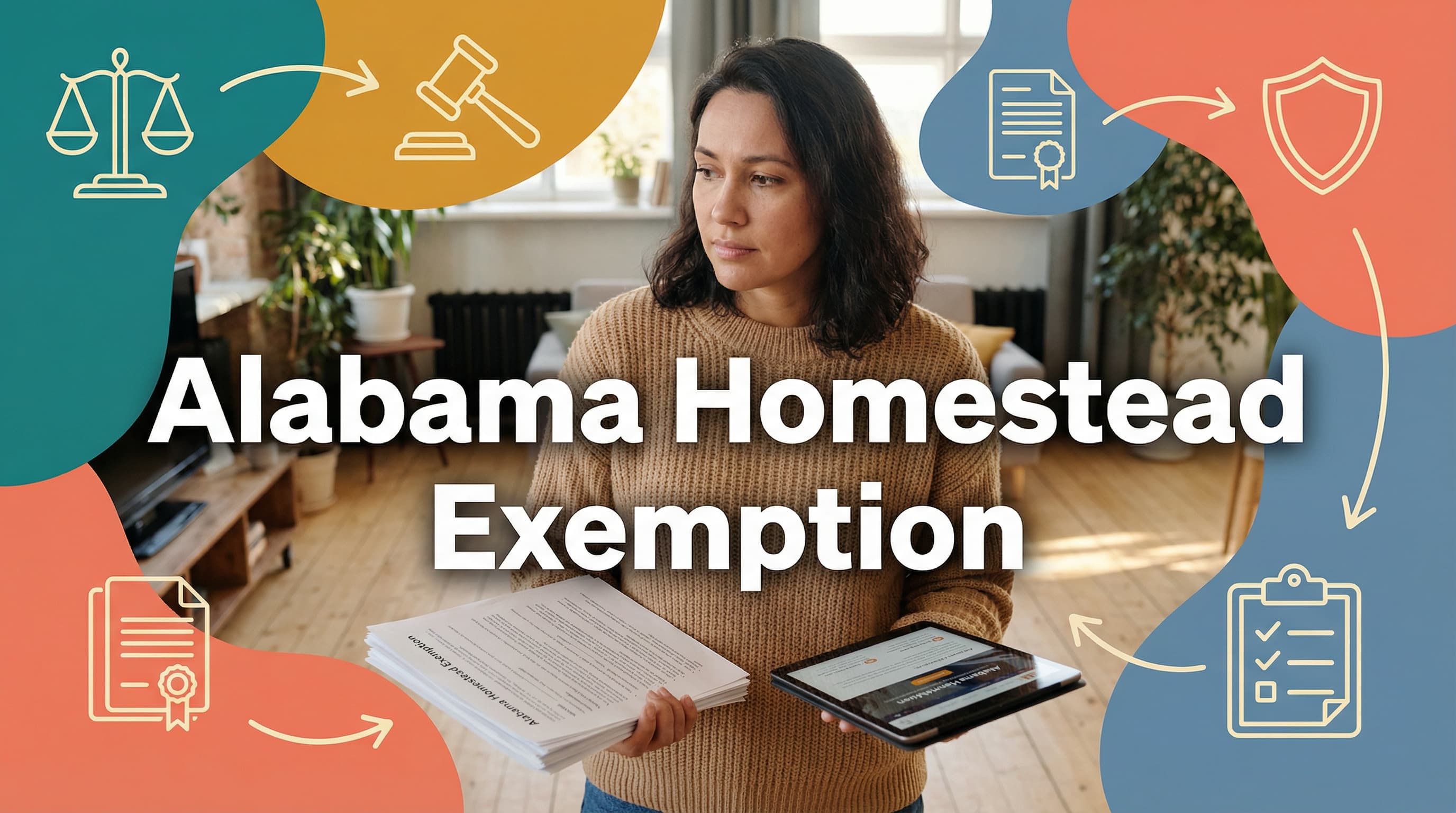 Woman researching Alabama homestead exemption law