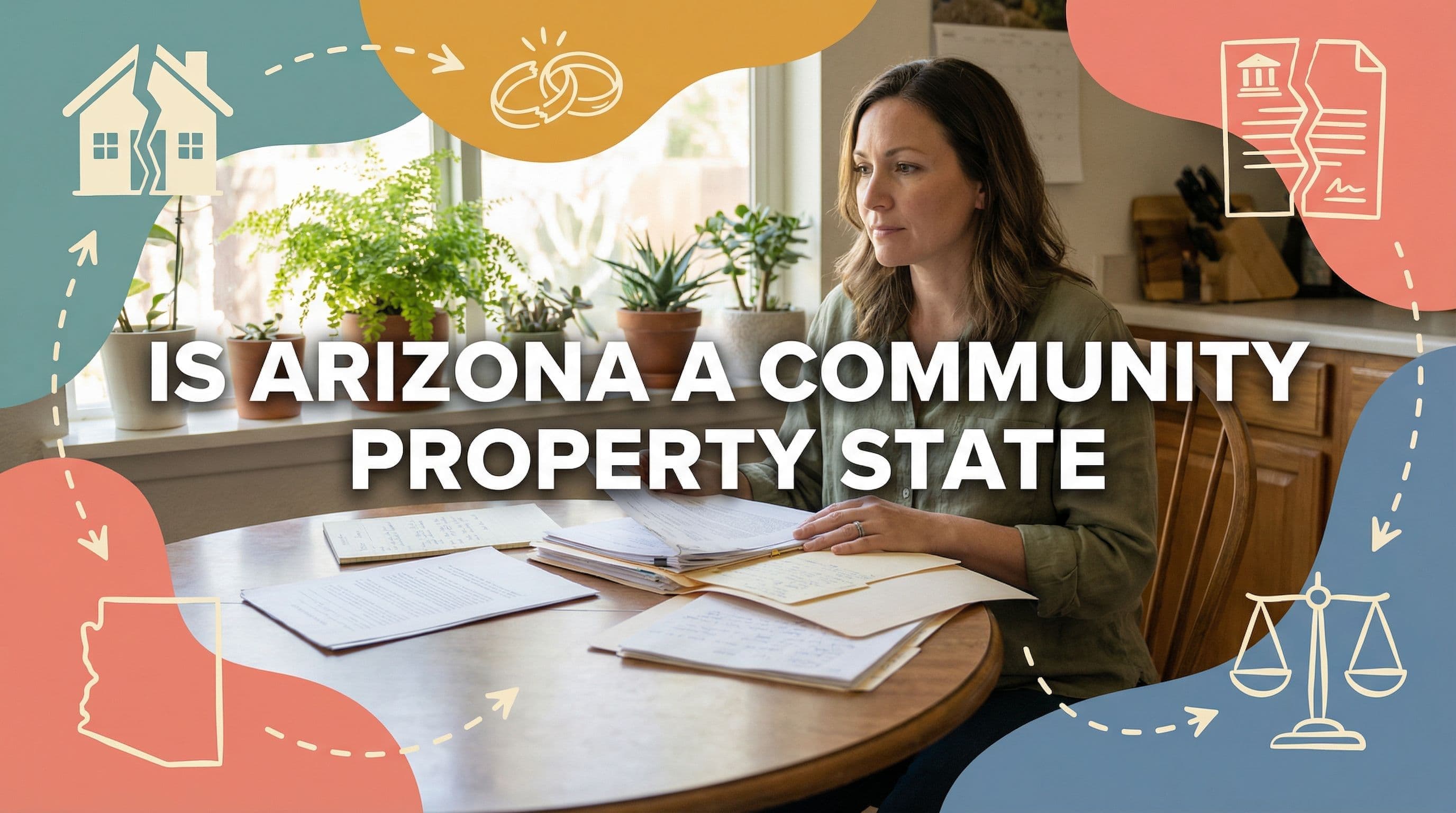 A woman reviewing divorce papers about property in arizona