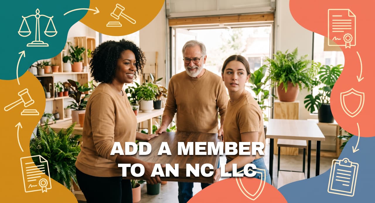 Three North Carolina business partners working together, illustrating adding a member to an LLC.