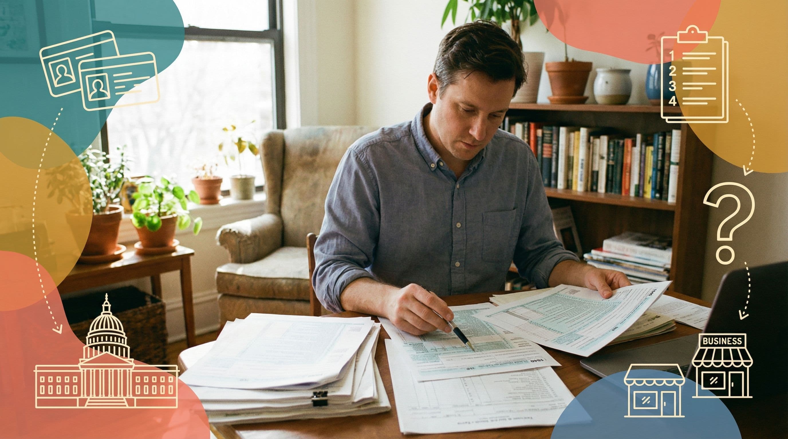 Man reviewing EIN tax forms for a business
