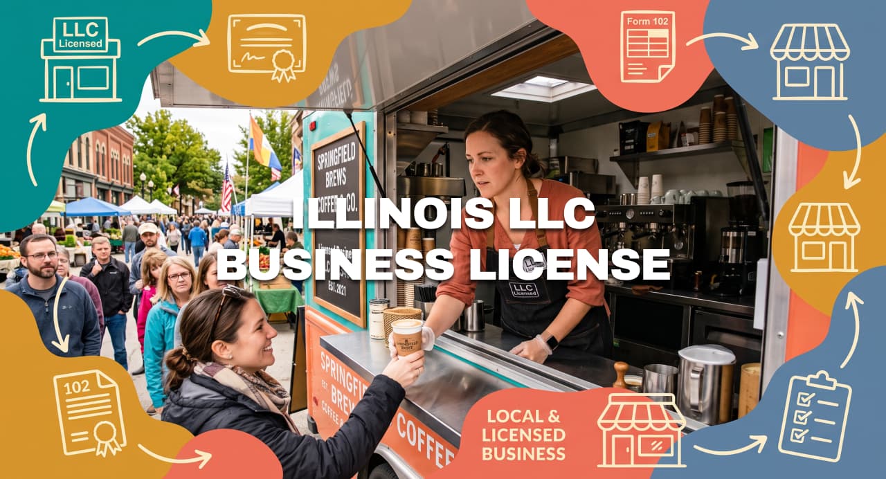 Licensed Illinois coffee vendor serving a customer from a busy food truck.