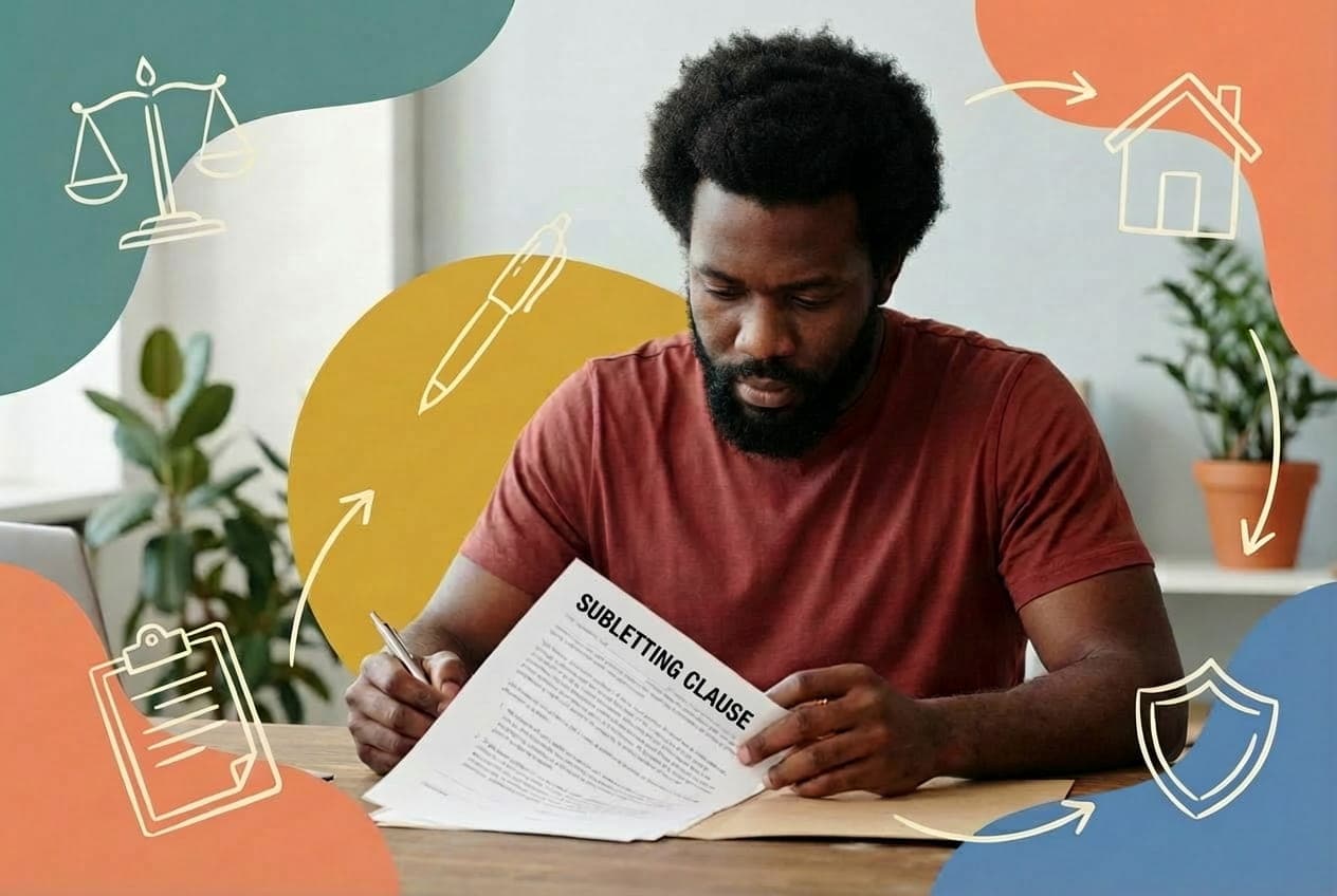 Man reading a subletting clause